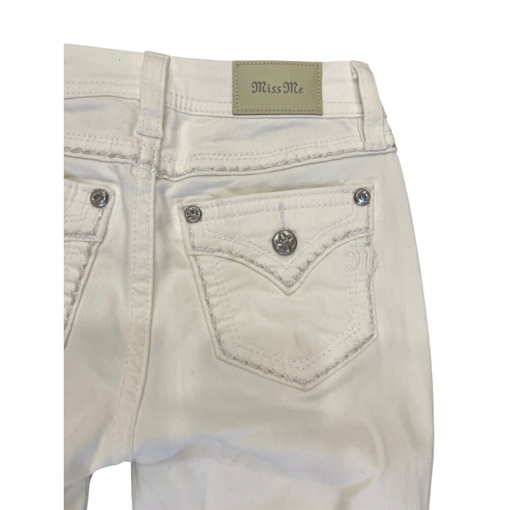 Miss Me White Mid Rise Skinny Jeans With Rhinestone Pockets Women's Size 25